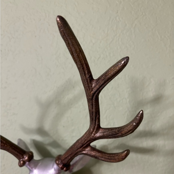 Cast Metal Deer Elk Silver Head Wall Hanging with Red Eyes Bronzed Antlers 17” - Picture 4 of 8